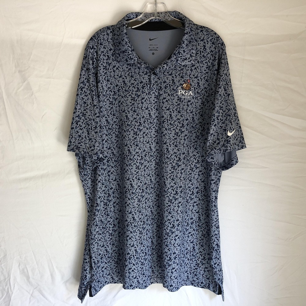 Nike PGA Frisco Polo Shirt Mens 2XL Gray Camo Dri-FIT Golf Logo Performance